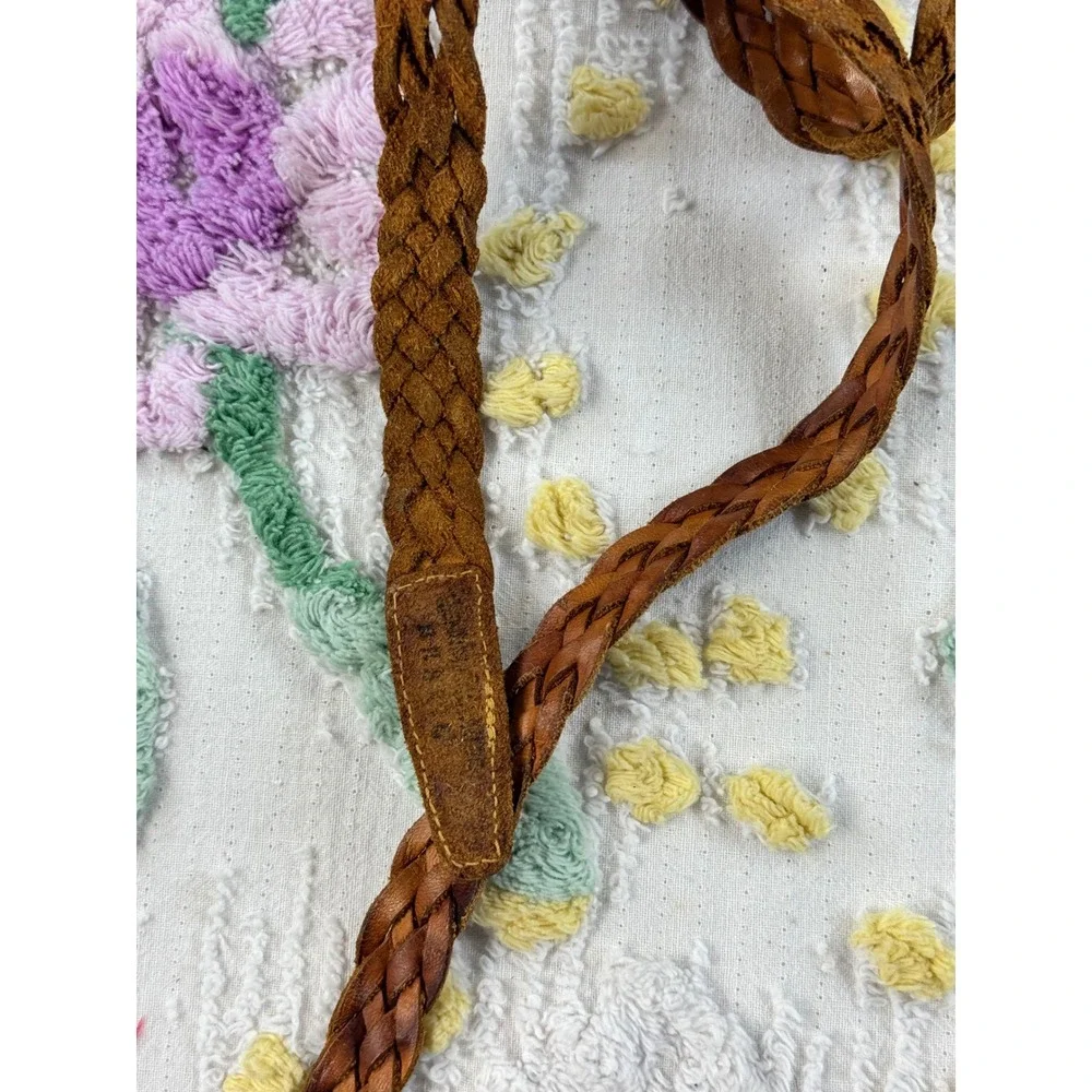 Vintage Braided Leather Belt Cognac Brown Woven Boho Western 36 Inch